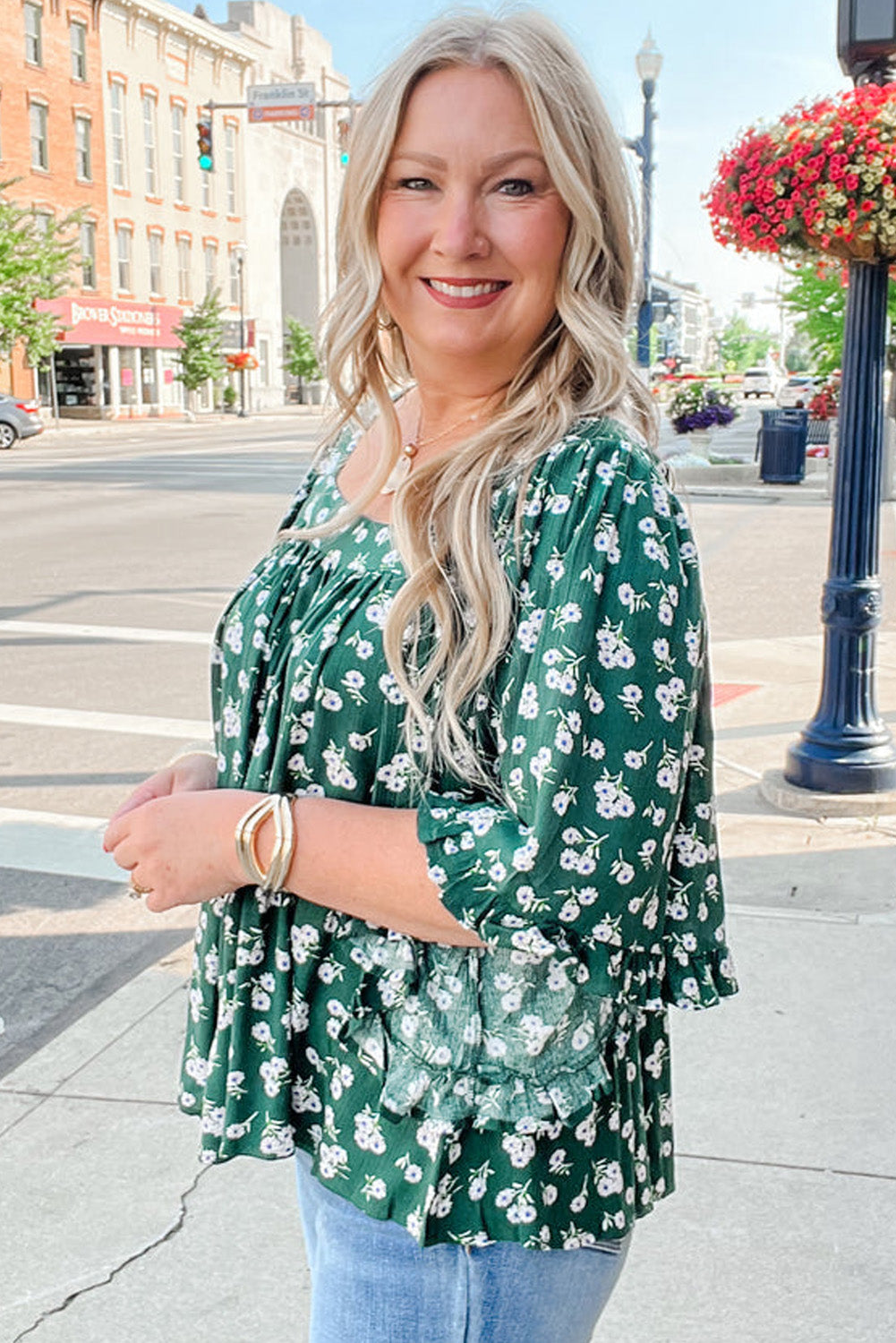 Threaded Pear Adelynn Square Ruffled Trim PLUS Blouse