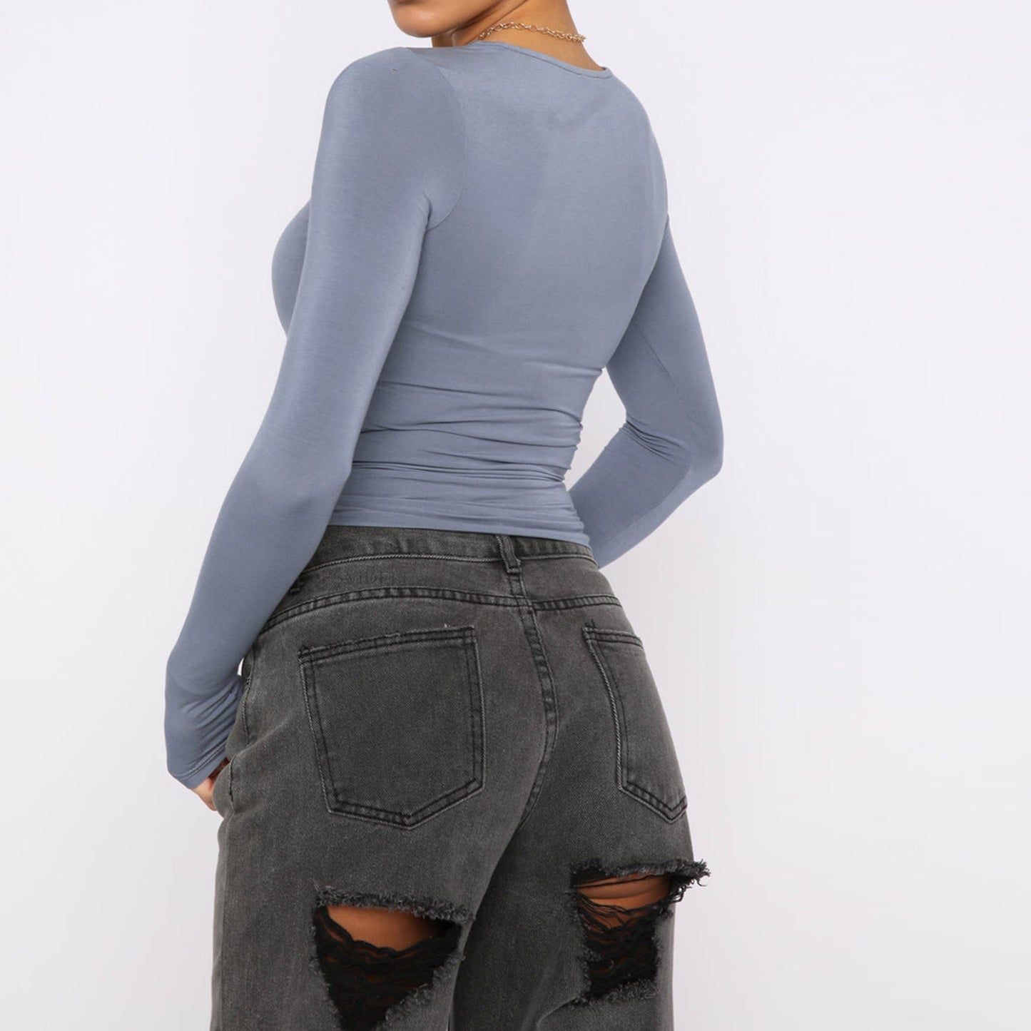 Women’s Fashion Slim-Fit Long-Sleeved Pullover | Elegant Solid Color Casual Fit Shirt | Modern Crew Neck Ribbed Base Layer | Trendy Body-Hugging Autumn Top | 2026 Minimalist Everyday Fashion Staple