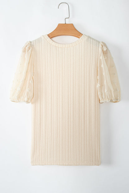Threaded Pear Violet Puff Sleeve Textured Blouse