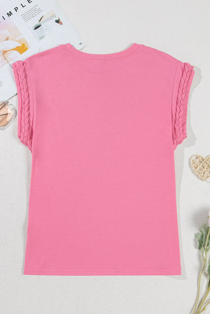 Threaded Pear Anika Braided Cap Sleeve Crew Neck Top