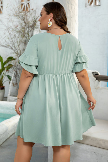 Threaded Pear Gracie Plus Size Ruffle Trim Short Sleeve Dress