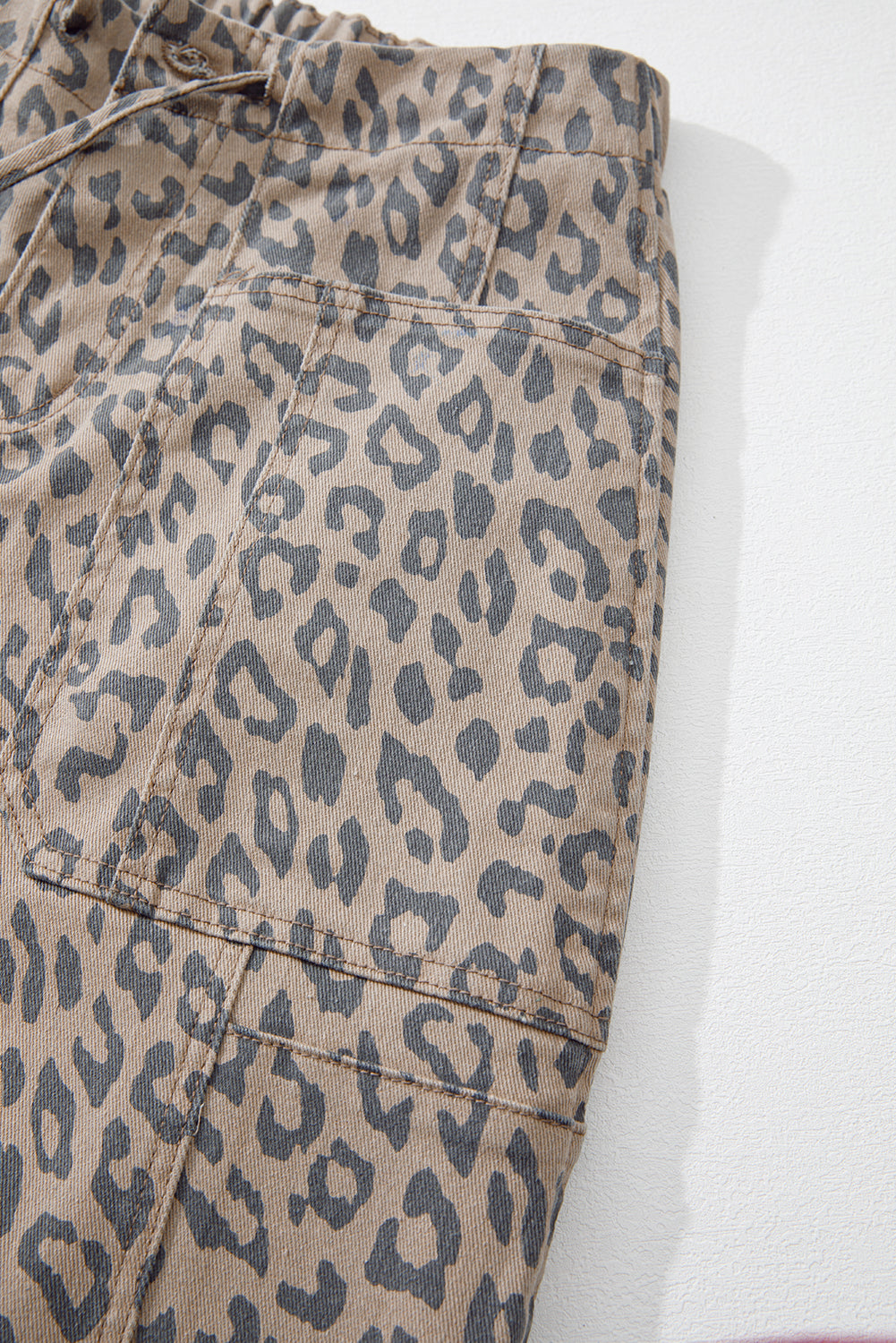 Athena Leopard Print Drawstring Waist Pocketed Wide Leg Jeans