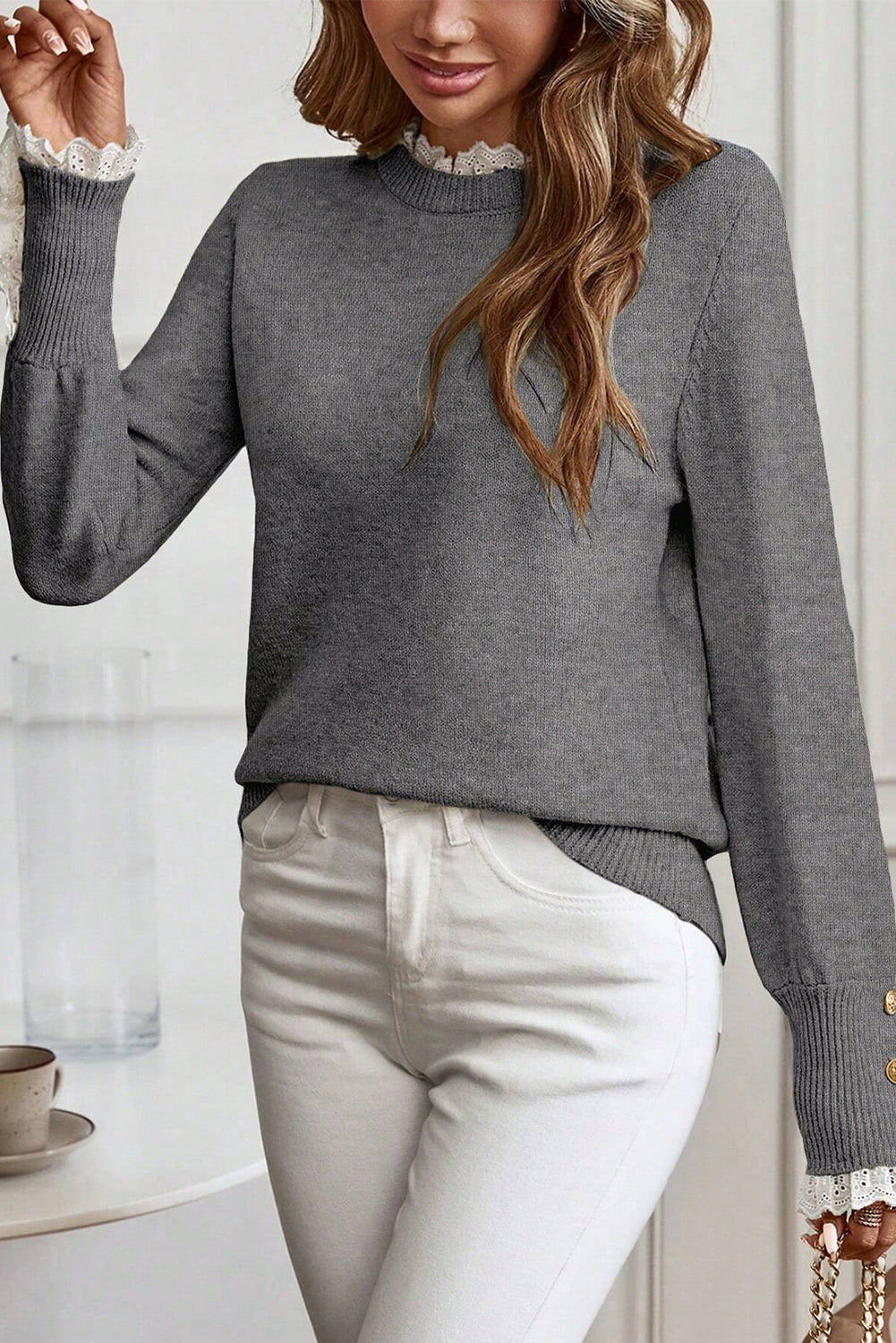 Threaded Pear Katelyn Patchwork Cuffs Loose Sweater