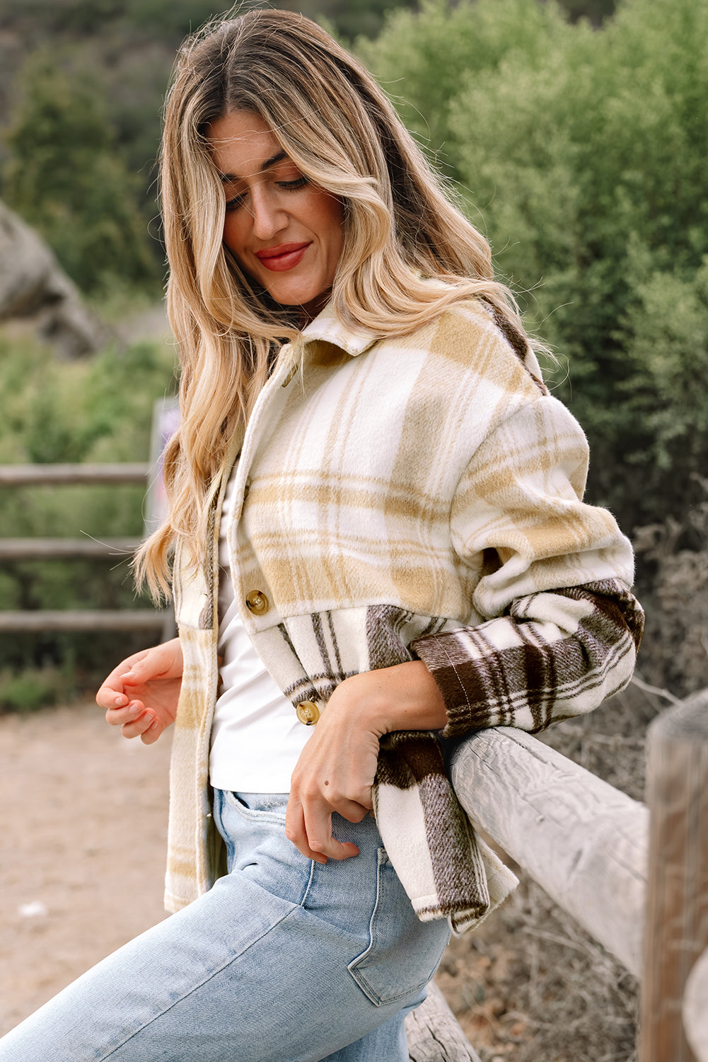 Threaded Pear Julinique Plaid Patchwork Side Shacket