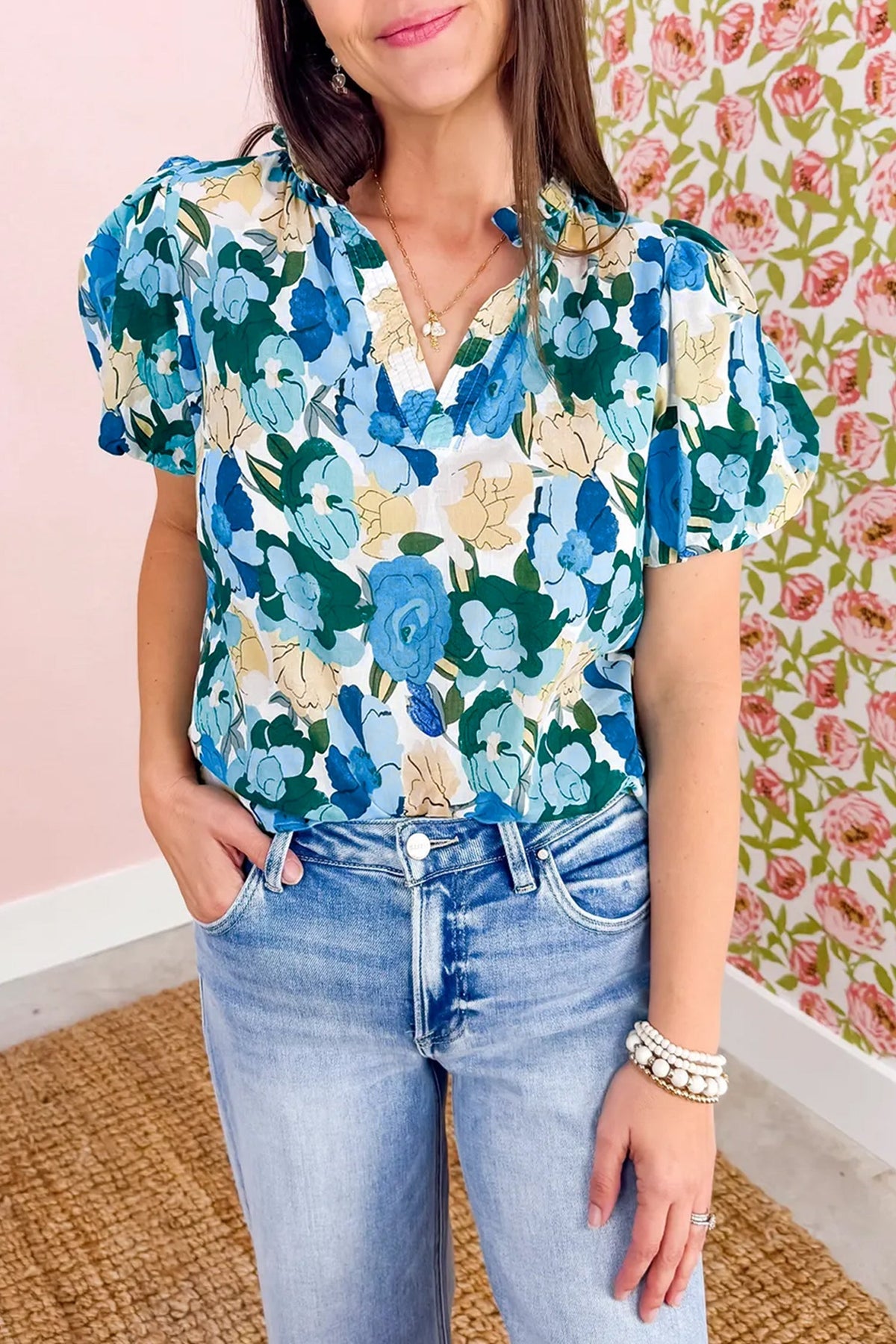 Threaded Pear Leilani Short Puff Sleeve Blouse