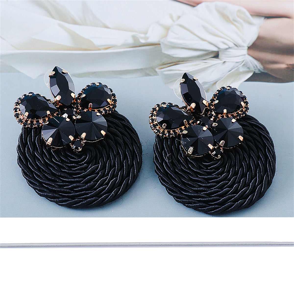 Black Crystal & Cubic Zirconia Butterfly Drop Earrings