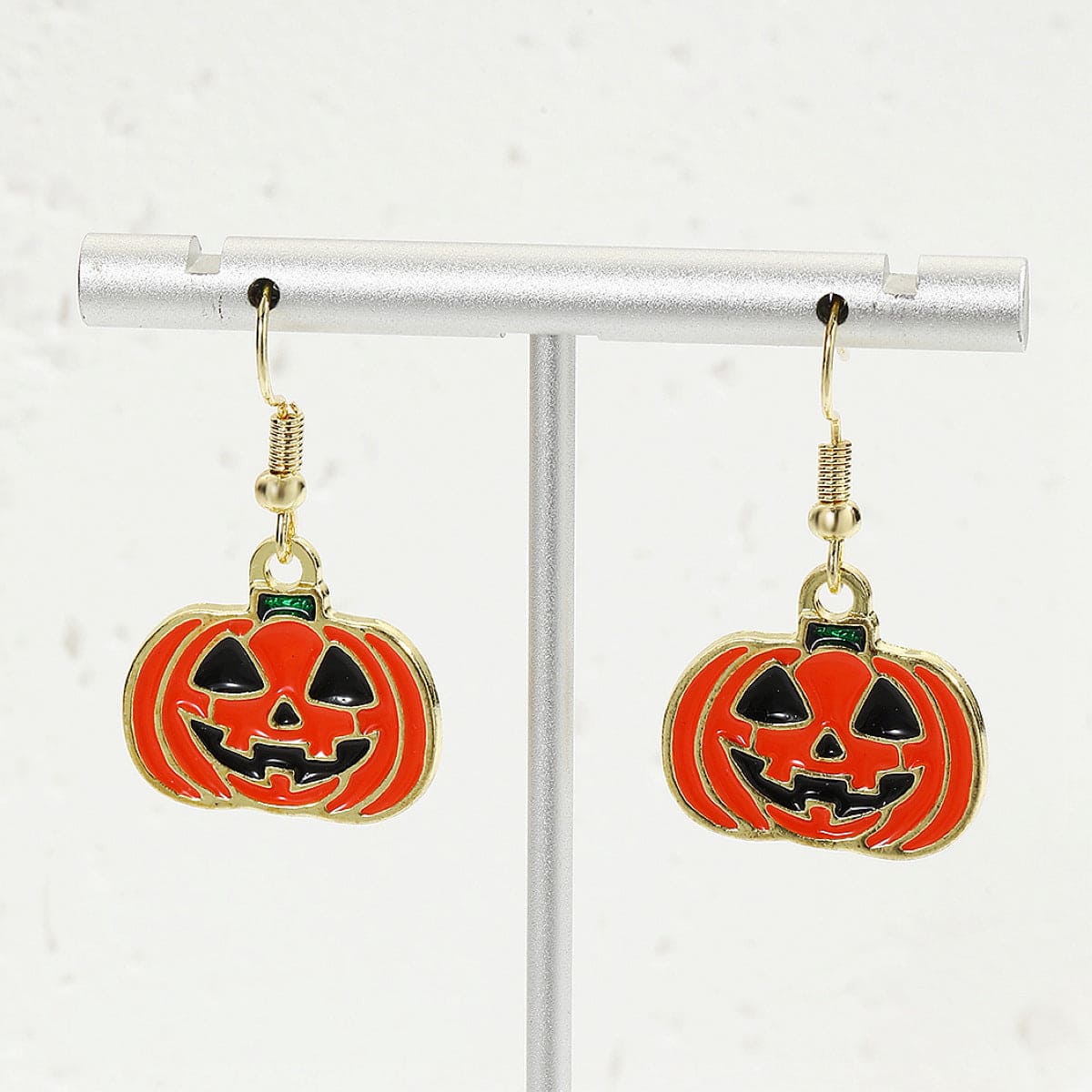 Orange Enamel & Goldtone Smiling Jack-O'-Lantern Drop Earrings