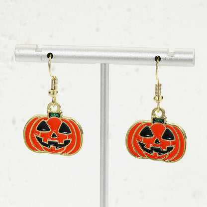 Orange Enamel & Goldtone Smiling Jack-O'-Lantern Drop Earrings