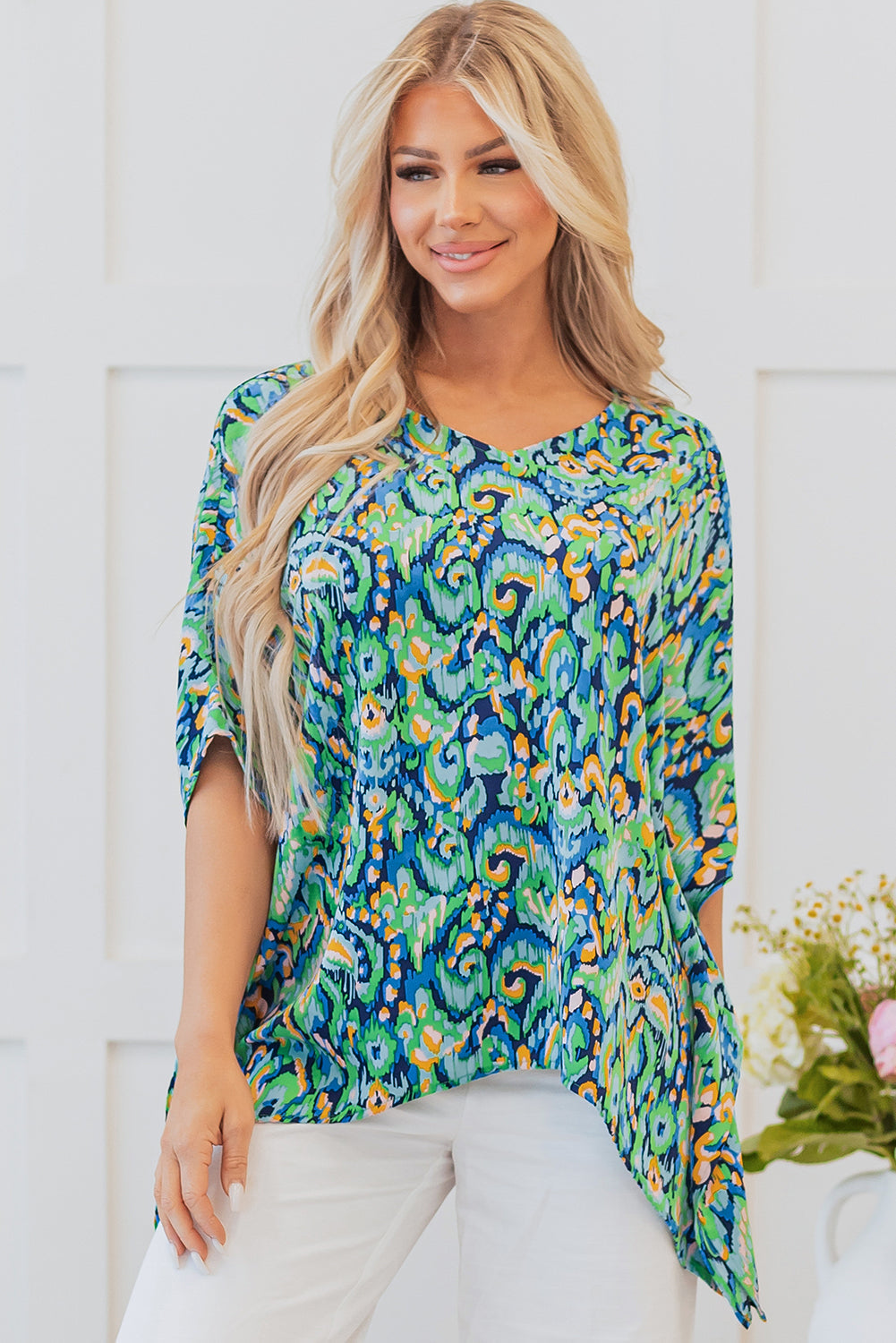 Threaded Pear Madeleine Abstract Loose Fit Tunic Blouse