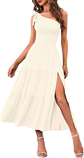 Women’s One-Shoulder Pleated Layered Hem Split Dress | High-Sense Formal Evening Gown | Trendy Minimalist Asymmetrical Party Dress | Luxury-Label Statuesque Radiant Occasion Wear | 2026 High-Fashion Emerald-Luxe Essential