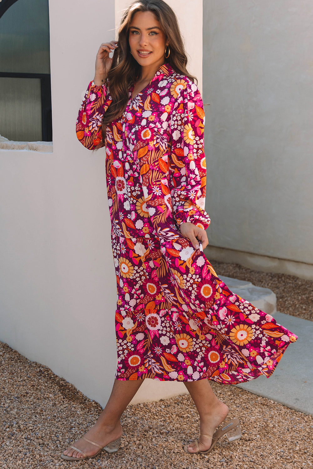 Threaded Pear Alina Collared Tiered Long Dress