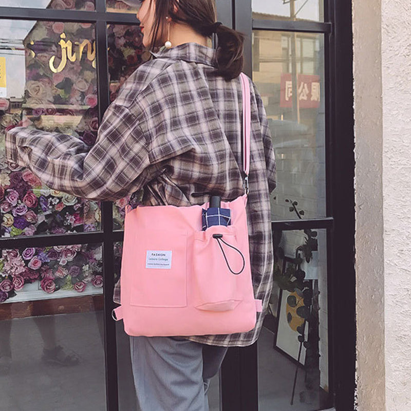 Harajuku Style Canvas Handbag for Students | Multi-Pocket Preppy Backpack & Shoulder Bag | Kawaii Schoolbag for Women | Large Capacity Versatile Tote for College & Travel