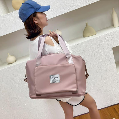 Foldable Large Capacity Travel Bag for Women | Waterproof Oxford Gym & Fitness Tote | Expandable Weekender Overnight Bag | Portable Lightweight Carry-on for Travel & Hospital