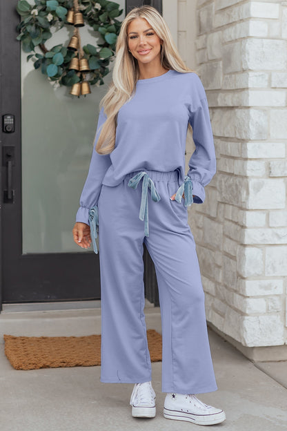 Threaded Pear Rory Beau Flounce Long Sleeve Lounge Set