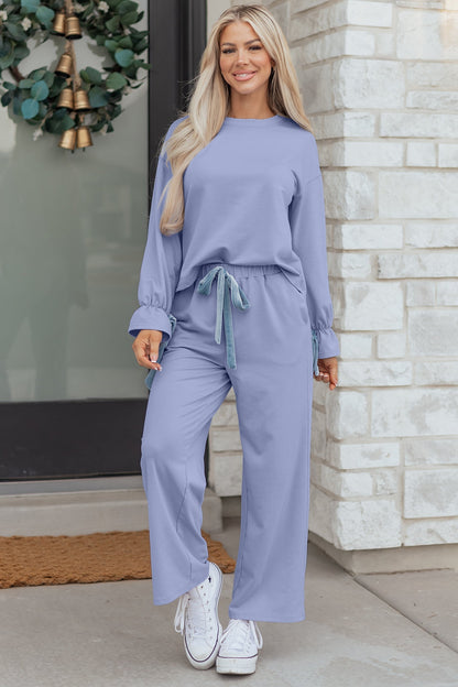 Threaded Pear Rory Beau Flounce Long Sleeve Lounge Set