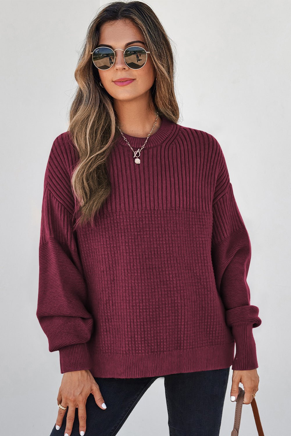Threaded Pear Julietta Mixed Textured Knitted Sweater