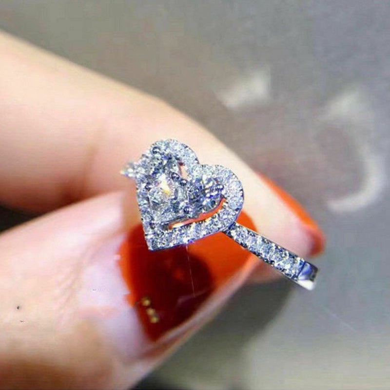 European & American Creative Love Zircon Ring | Modern Geometric Heart Statement Ring | Sparkling AAA Zirconia Fashion Ring | Unique Anniversary & Promise Jewelry
