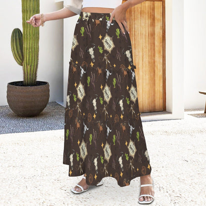 Baha Ranch Western Symbols Tiered Prairie Maxi Skirt