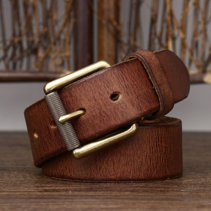 4cm Wide Handmade Full Grain Leather Belt | Heavy Duty Thick First Layer Cowhide Belt | Men’s Rugged Vintage Style Genuine Leather Belt