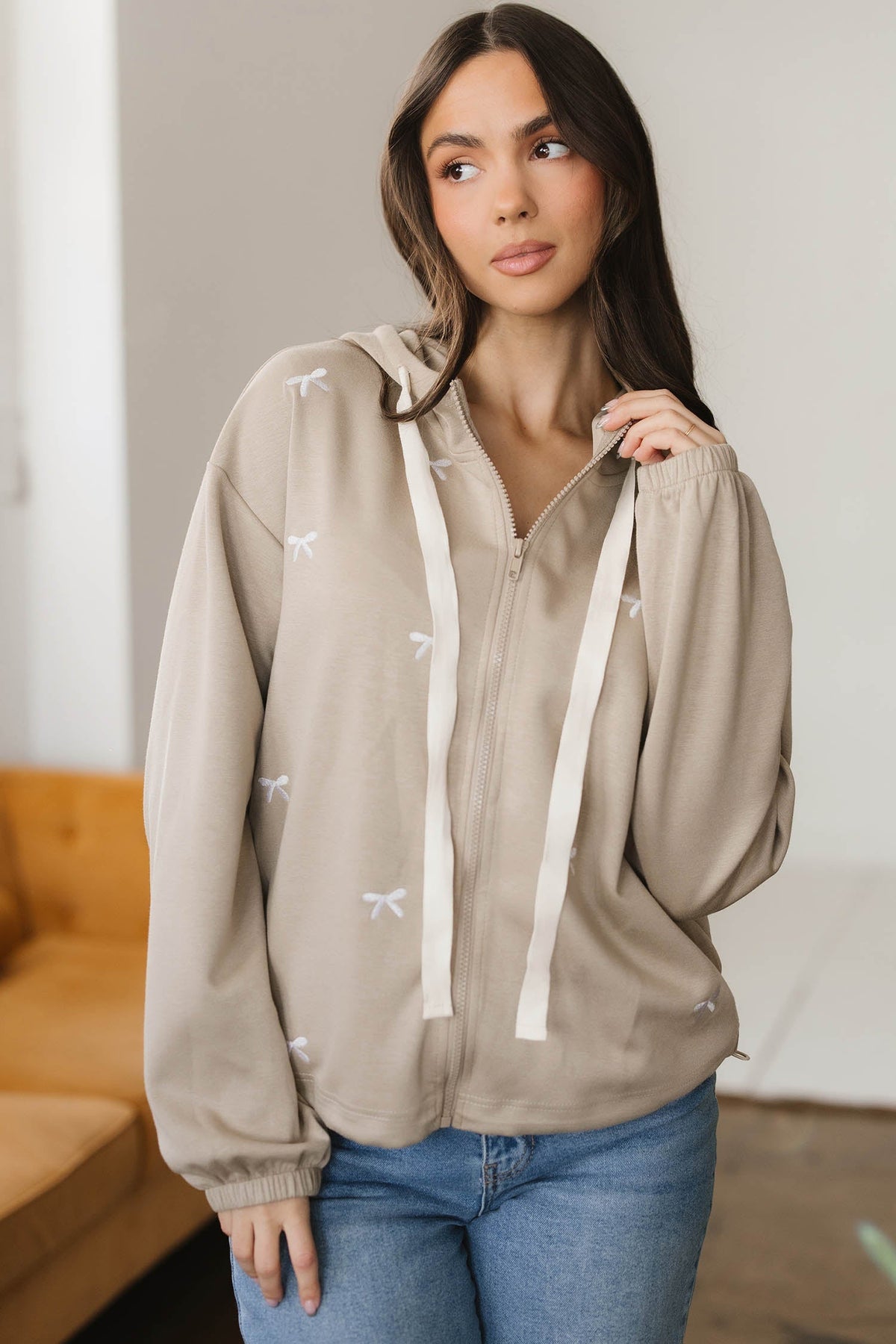 Threaded Pear Rayna Embroidered Zip Up Jacket