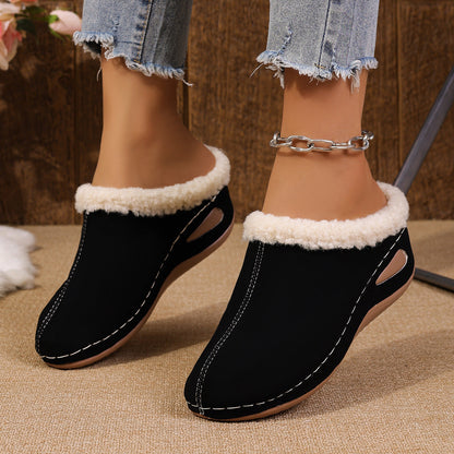 Fashion Plush Outdoor Wedge Sandals | Women’s Warm Garden Clogs & Slippers | Platform Fur-Lined Winter Garden Shoes | Non-Slip Lightweight Comfort Wedges for Women