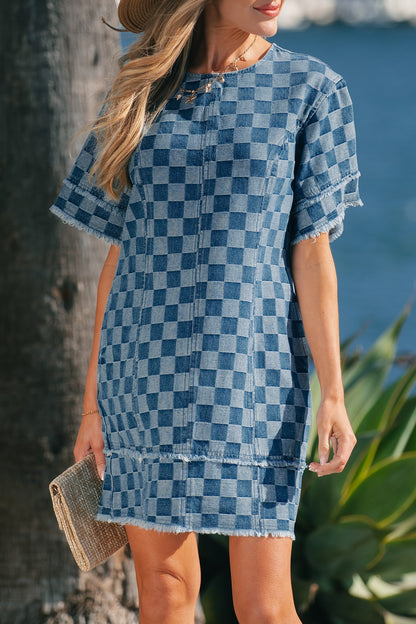 Threaded Pear Jessie Hem Checkered Mini Dress