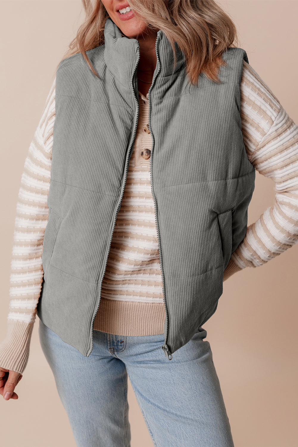Threaded Pear Taytum Stand Zipped Puffer Vest