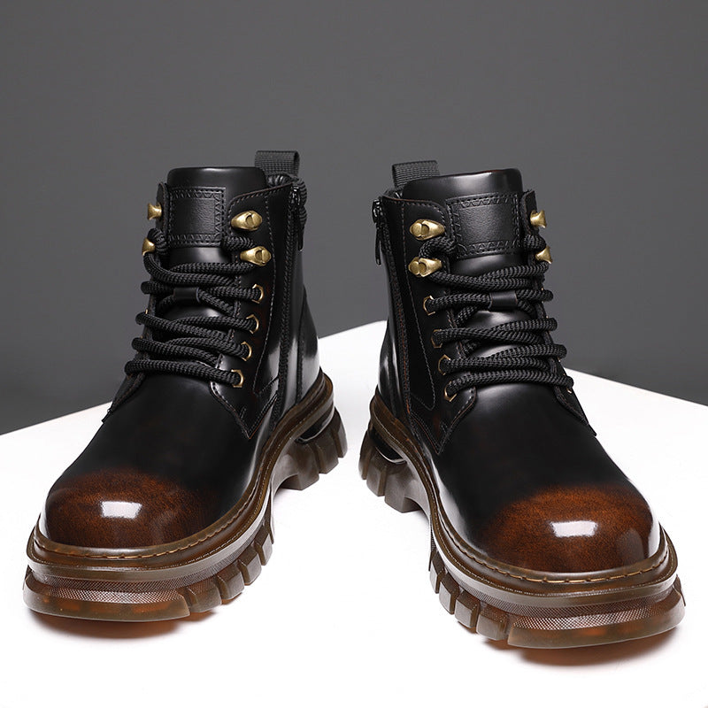 Men’s British Style Platform Boots | Fleece-Lined Warm Winter Combat Boots | High-Sense Genuine Leather Casual Boots | Durable Non-Slip Thermal Ankle Boots for Men