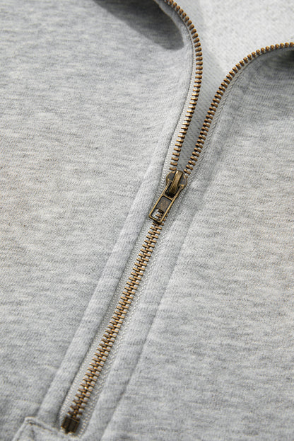 Threaded Pear Kate Fleece Lined Half Zipper Kangaroo Pockets Loose Hoodie