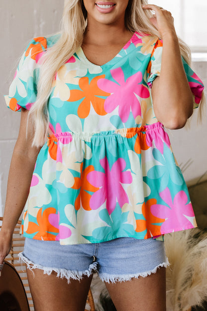 Threaded Pear Kathryn Bubble Sleeve Peplum Blouse