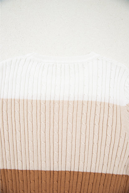 Threaded Pear Madison Colorblock Cable Knit Sweater