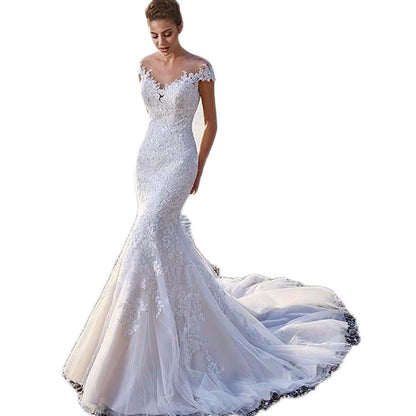 Princess Bride Mermaid Wedding Dress | White Trailing Lace Bridal Gown | High-Sense Perspective Backless Wedding Dress | Trendy Minimalist Mermaid Tail Gown | 2026 High-Fashion Luxury Bridal Couture
