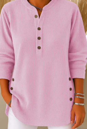 Women’s V-Neck Button-Down Sweater | Fashion Casual Solid Color Long-Sleeved Top | Elegant Knit Blouse T-Shirt for Women | Trendy Minimalist Soft-Touch Pullover | 2026 High-Fashion Lightweight Winter & Autumn Clothing