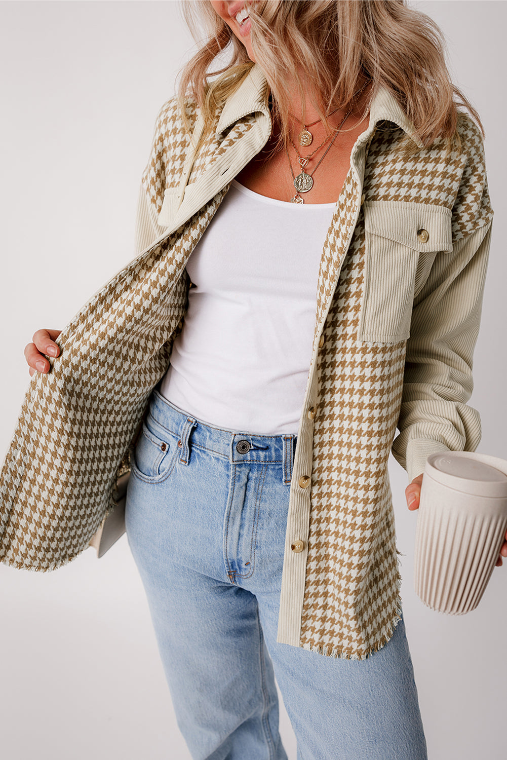 Threaded Pear Nataly Corduroy Patchwork Flap Pocket Shacket