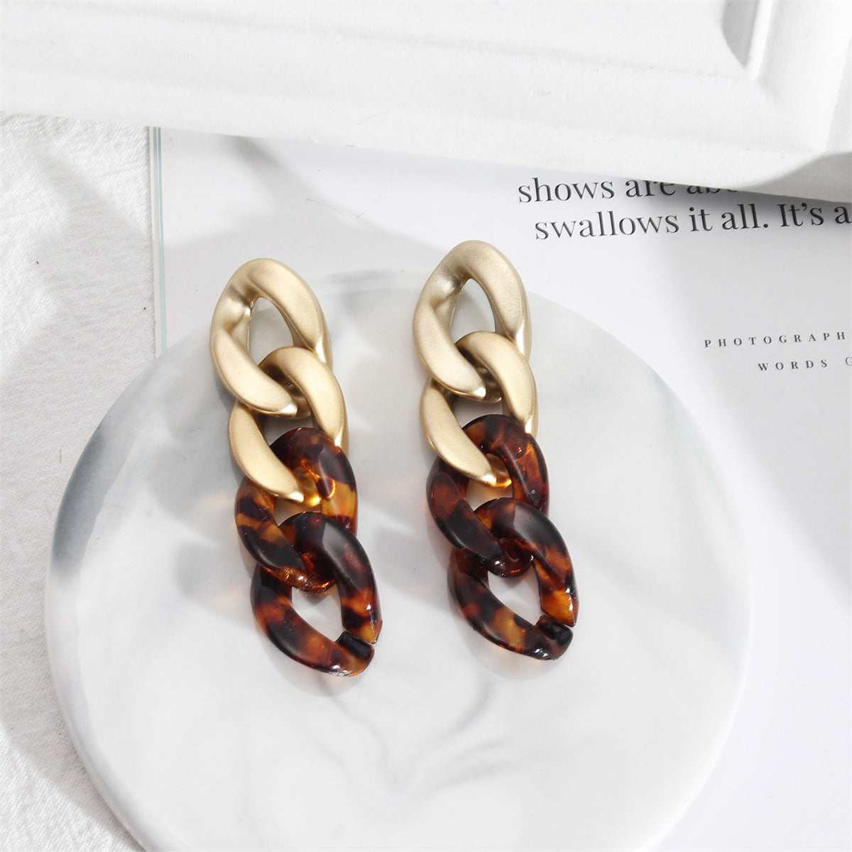 Amber & Goldtone Chain Drop Earrings