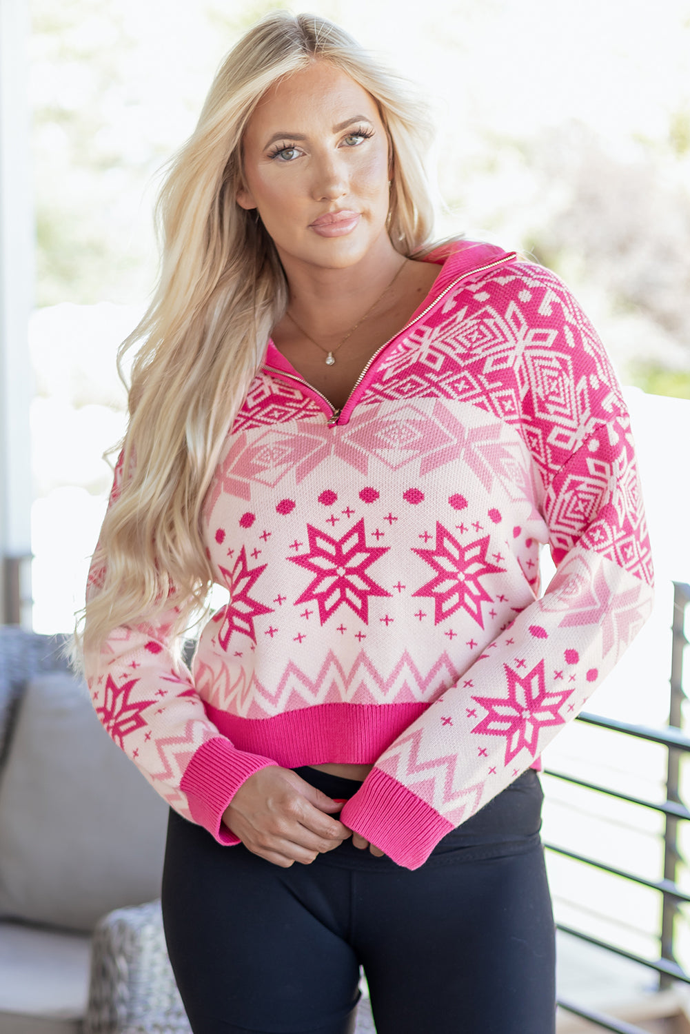 Threaded Pear Mila Quarter Zip Collard Sweater