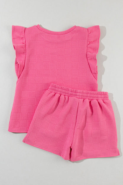 Threaded Pear Pearl Textured Ruffled Sleeve Tee and Shorts Set