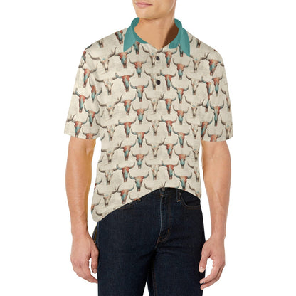 Baha Ranch Colored Skulls Men's Polo Style Shirt