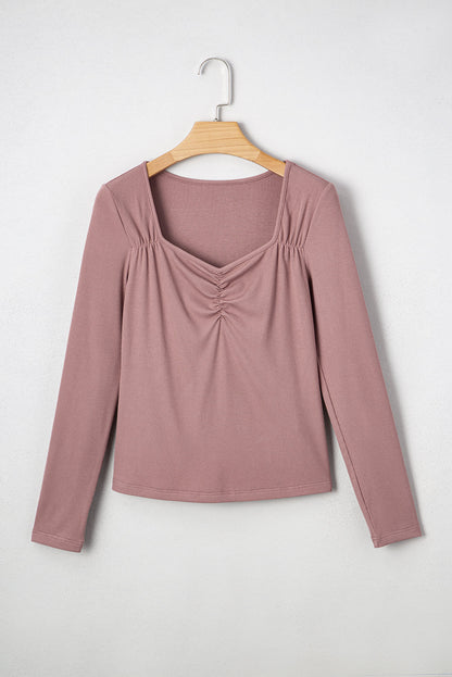 Threaded Pear Cora Square Neck Ribbed Fit Long Sleeve Top
