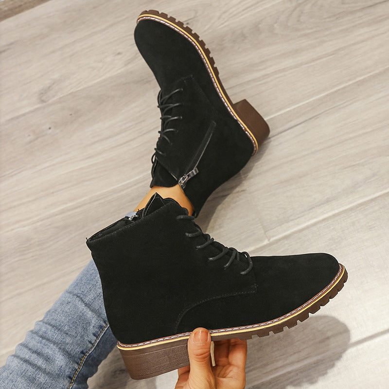 Women’s Short Martin Boots | Round-Toe High-Sense Fashion Boots | Trendy Minimalist British Style Ankle Boots | Luxury-Label Statuesque Radiant Footwear | 2026 High-Fashion Emerald-Luxe Essential