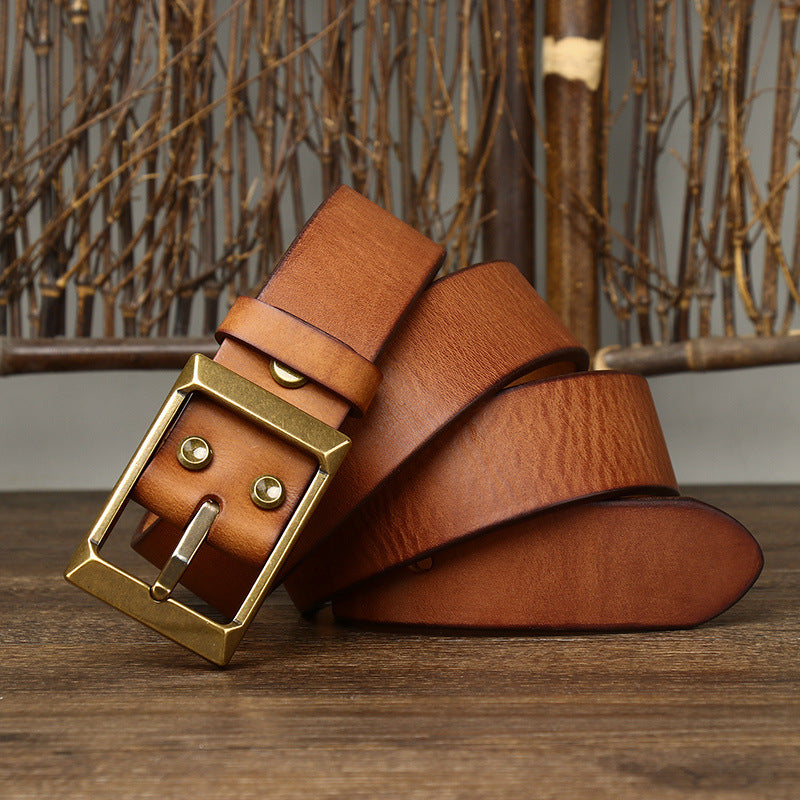Men’s Thick First-Layer Cowhide Belt | Solid Brass Buckle Genuine Leather Belt | Premium Full-Grain Heavy-Duty Men’s Belt | Classic Luxury Handmade Leather Waist Belt | 2026 High-Fashion Durable Artisan Belt
