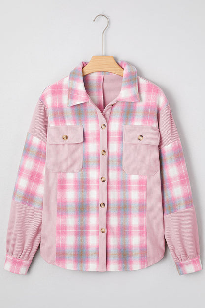Threaded Pear Sophia Corduroy Flap Patchwork Shacket