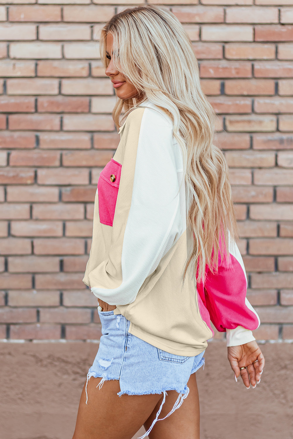 Threaded Pear Kehlani Ribbed Collared Oversized Sweatshirt