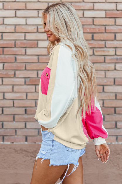 Threaded Pear Kehlani Ribbed Collared Oversized Sweatshirt