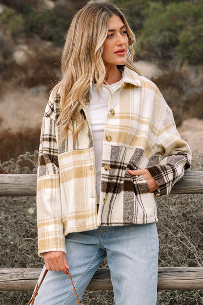 Threaded Pear Julinique Plaid Patchwork Side Shacket