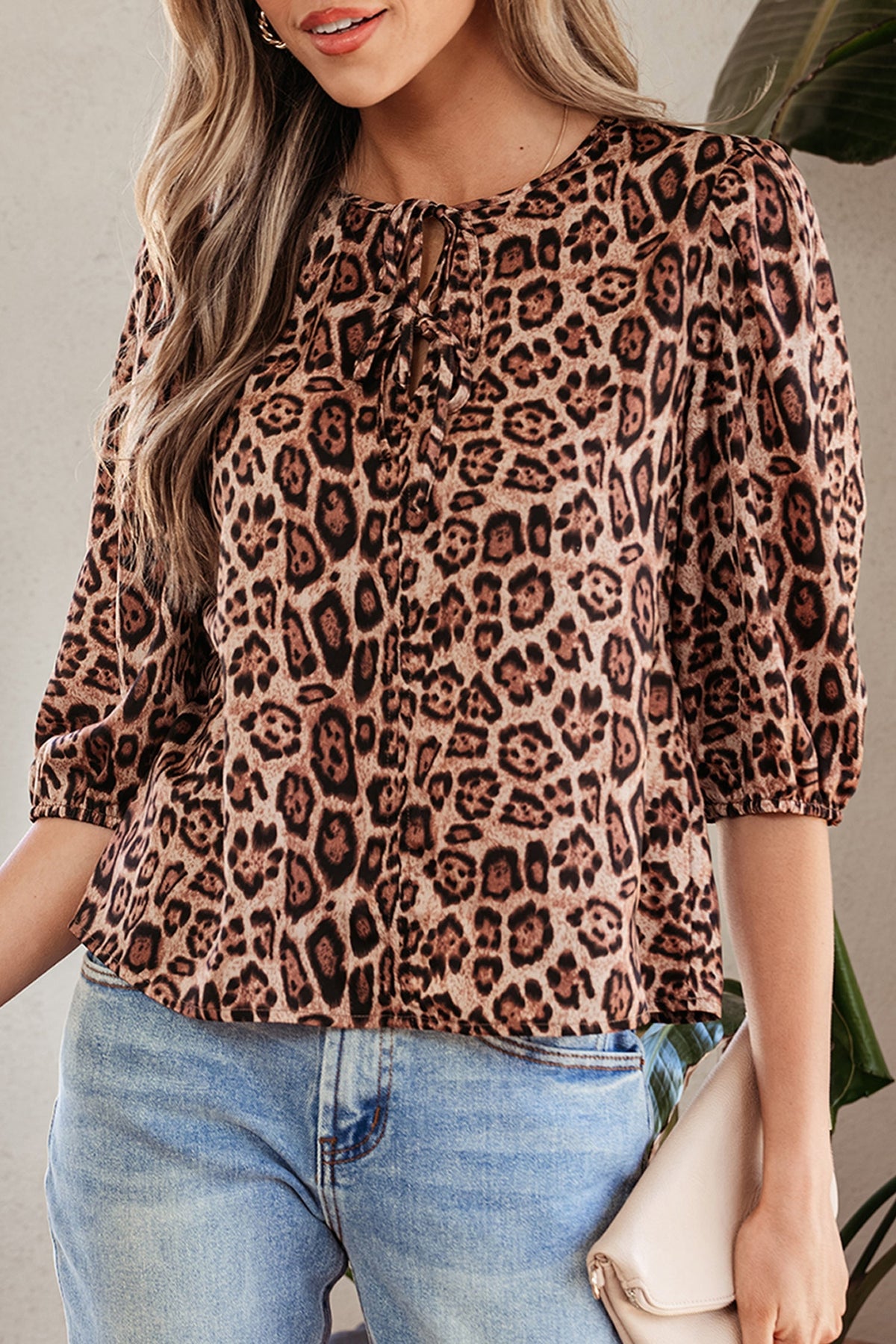 Threaded Pear Promise Tie Puff Sleeve Blouse