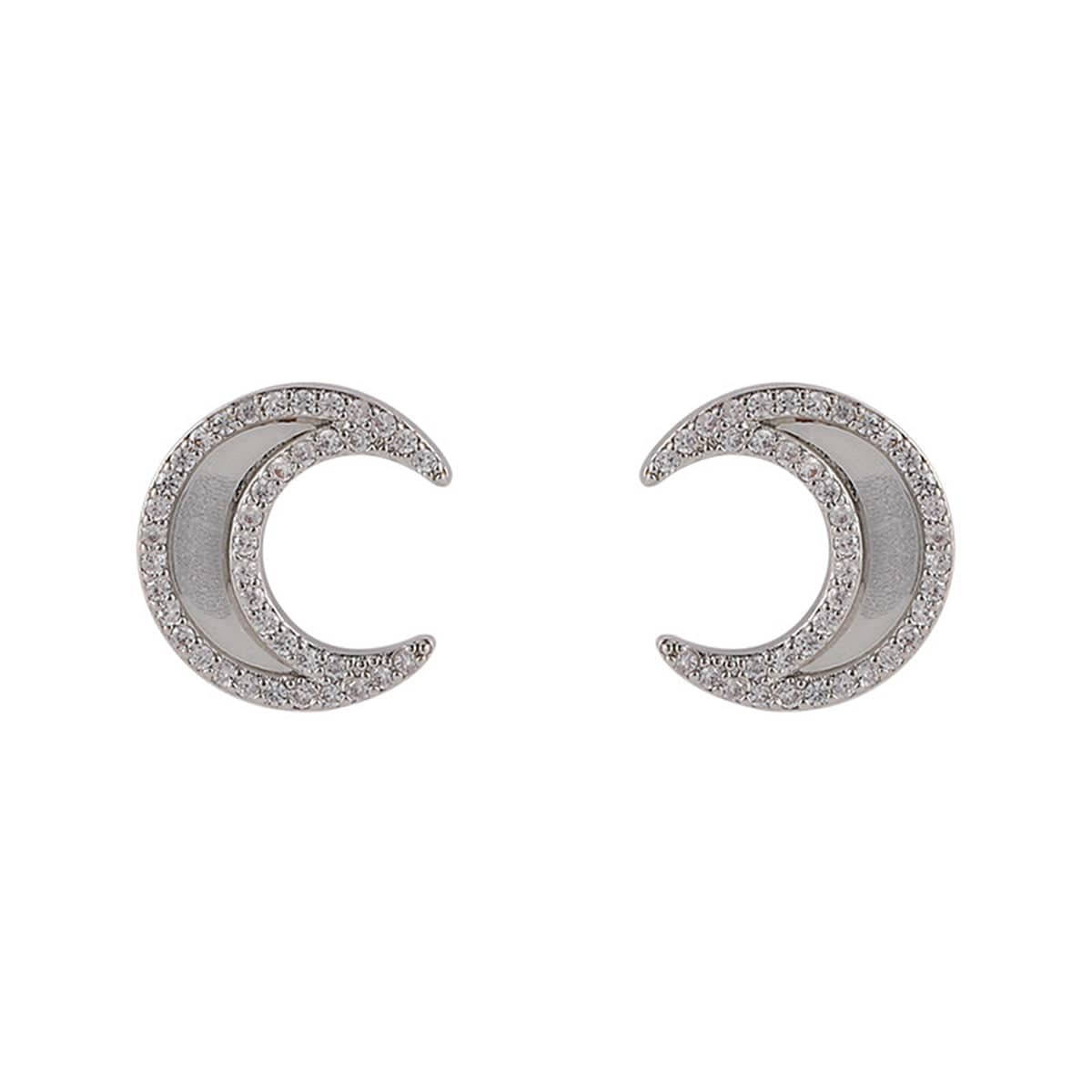 Acrylic & Cubic Zirconia Silvertone Moon Stud Earrings