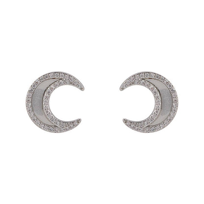 Acrylic & Cubic Zirconia Silvertone Moon Stud Earrings