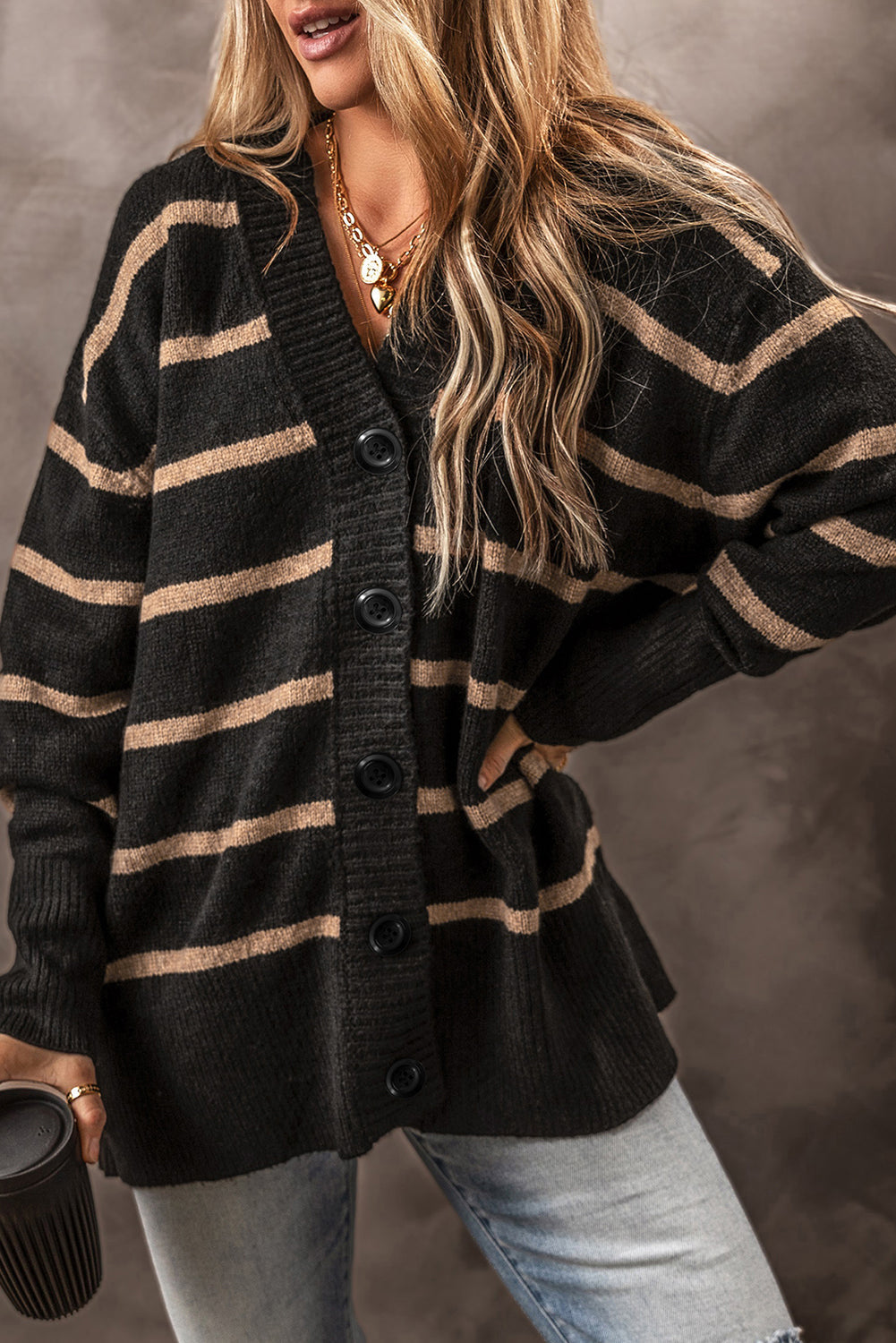 Threaded Pear Emakira Drop Shoulder Loose Cardigan
