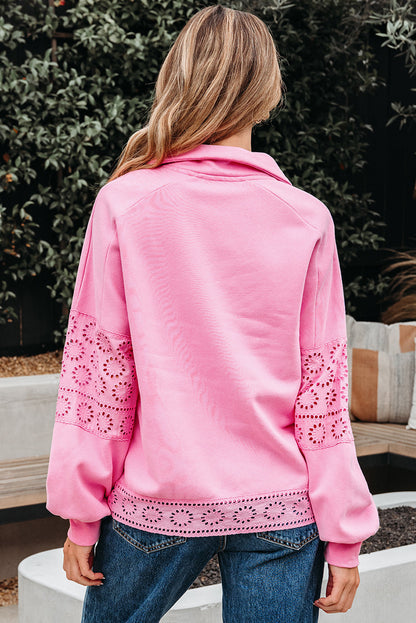 Threaded Pear Evangeline Embroidered Flower Buttons Pullover Sweatshirt